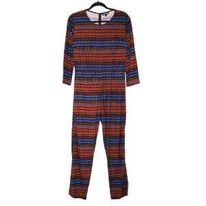 Ilana Kohn Printed Jumpsuit Geometric Scallop Retro Long Sleeve SZ S